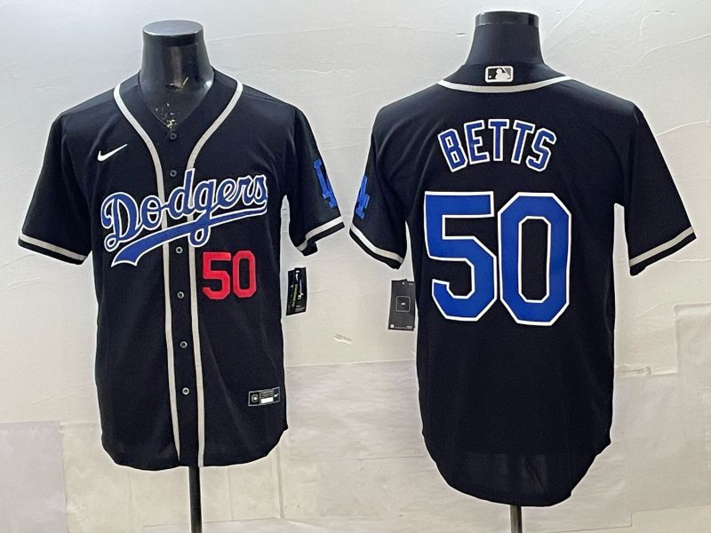 Men 2025 Nike Los Angeles Dodgers #50 Betts Black Game MLB Jersey 05